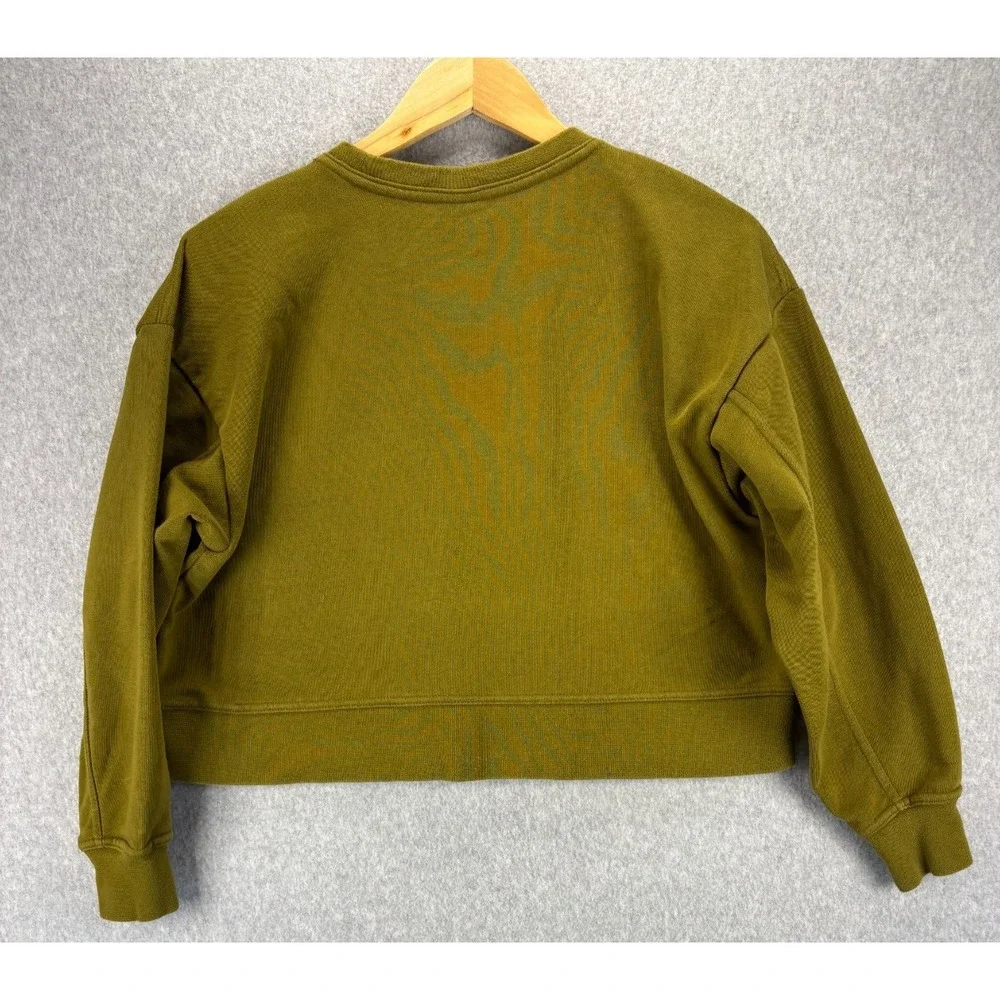 Nike Olive Green Cropped Sweatshirt Chenille‎ Swoosh Small Athleisure - Picture 6 of 11